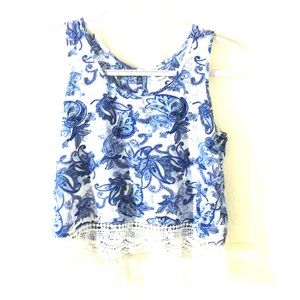 Blue and white patterned tank top